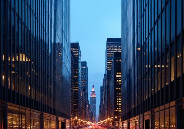 Modern New York business district skyline reflecting financial growth